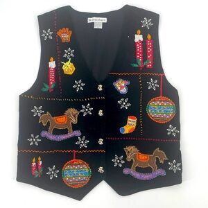 Dressbarn VTG Christmas Theme Black Velvet Vest - meduim